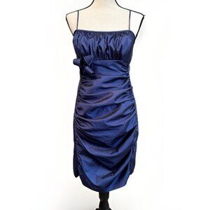 S.L. Fashion Womens 8 Ruched Dress Metallic Blue Knee Length Evening Party